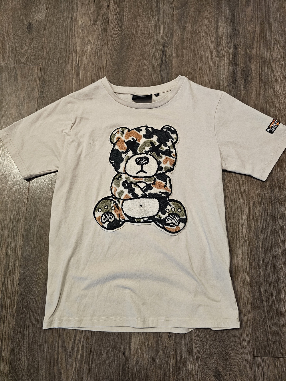 Adult Cream Graphic Tee with Camo Bear - Super Massive